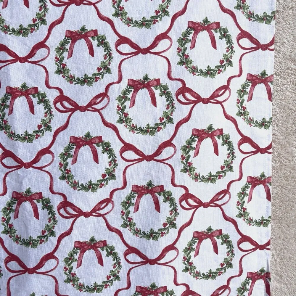 Christmas Shower Curtain Fabric Wreaths Red Ribbons Bathroom Holiday Decor